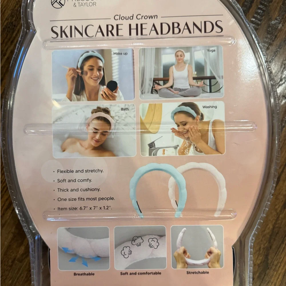 2 Pack Comfortable & Pretty Cloud Crown Skincare Headbands Pink and Blue NWT